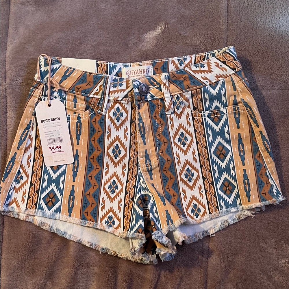 Shyanne Aztec Pattern Jean Shorts - Blue, Orange, White